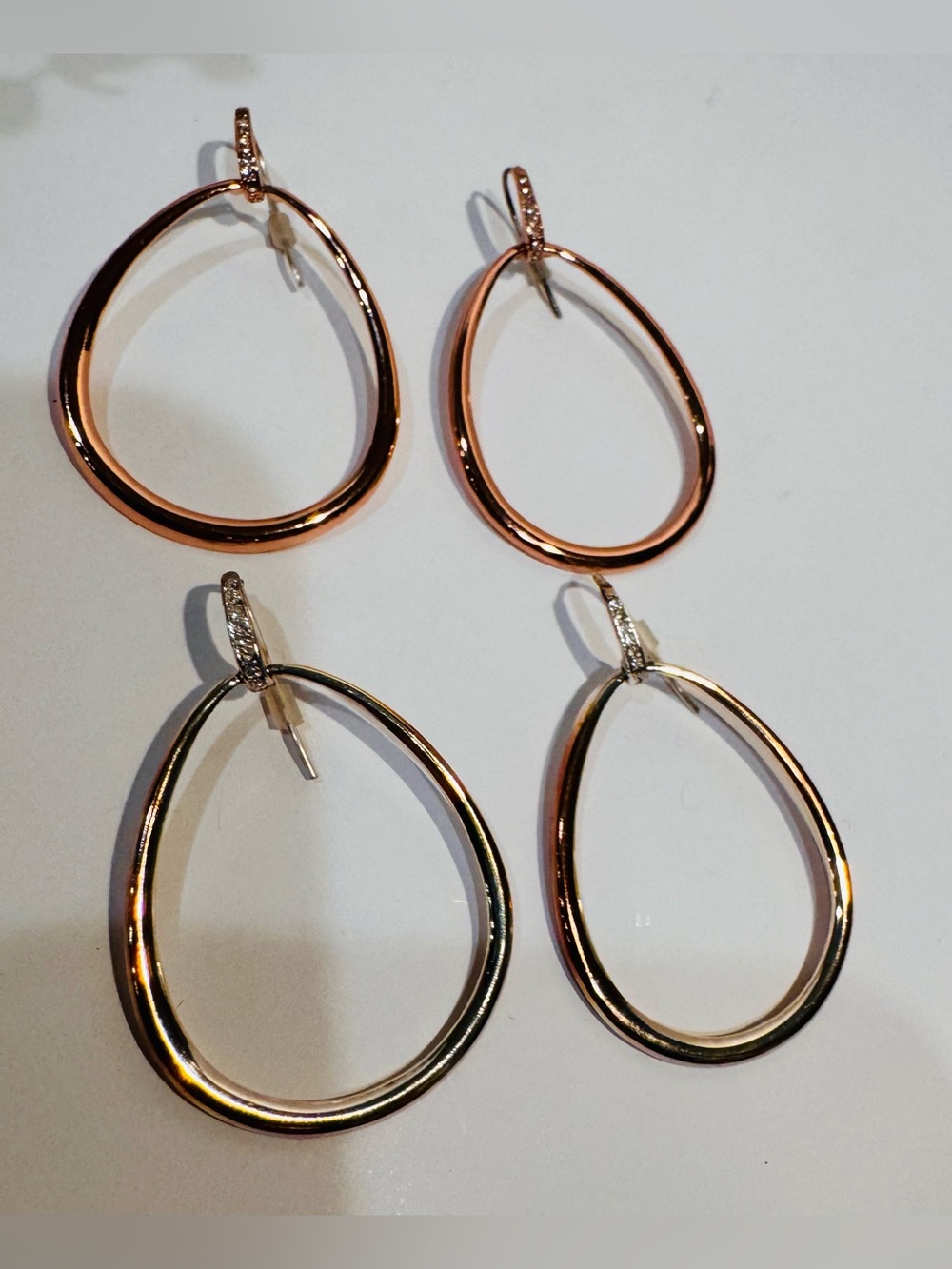 Stella and Dot Goddess Teardrop Earrings 2 Pairs Gold Tone/ Rose Gold Tone